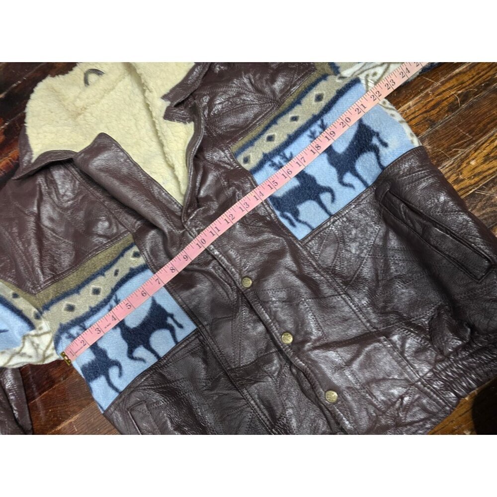 Vintage Brown Leather Bomber Jacket Navajo Sherpa - Picture 6 of 13